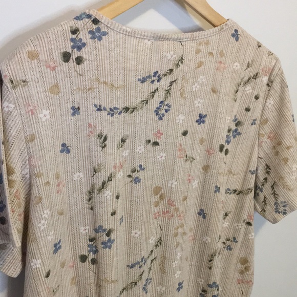 Vintage Cottagecore Neutral Floral Pointelle Tee Northern Reflections Size XL - Picture 7 of 8